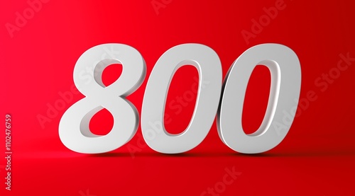 Number 800 in white on light red background, isolated number. Eight hundred 3D Number.	
 photo