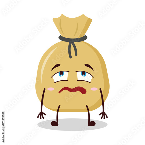 cute bored expression of money bag cartoon character