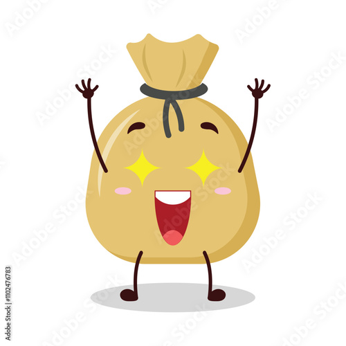 cute excited expression of money bag cartoon character