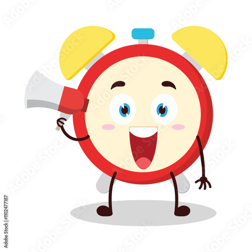 cute happy expression of clock cartoon character carry megaphone