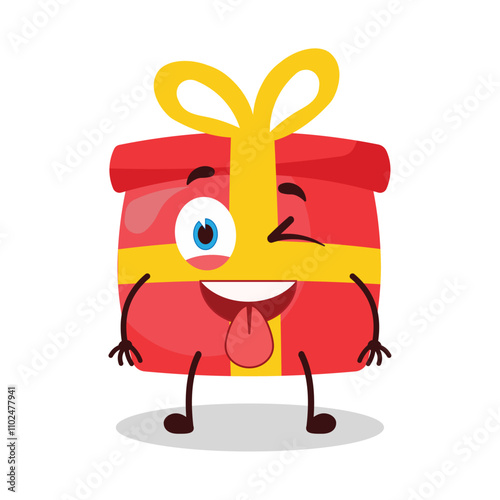 cute teased expression of red gift box cartoon character