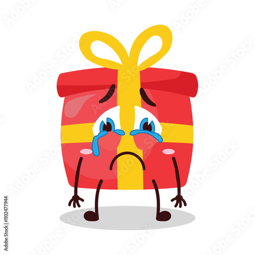 cute cry expression of red gift box cartoon character