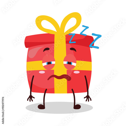 cute sleepy expression of red gift box cartoon character