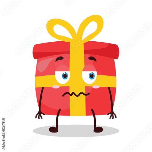 cute grumpy expression of red gift box cartoon character