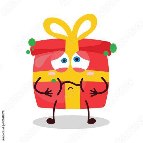 cute sick expression of red gift box cartoon character
