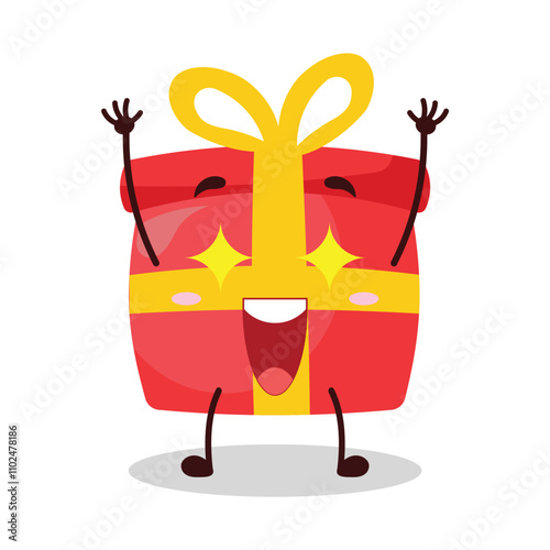 cute excited expression of red gift box cartoon character