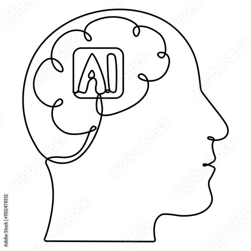 Robot head continuous line art drawing. Cyborg head with technology brain. Vector illustration isolated on white.