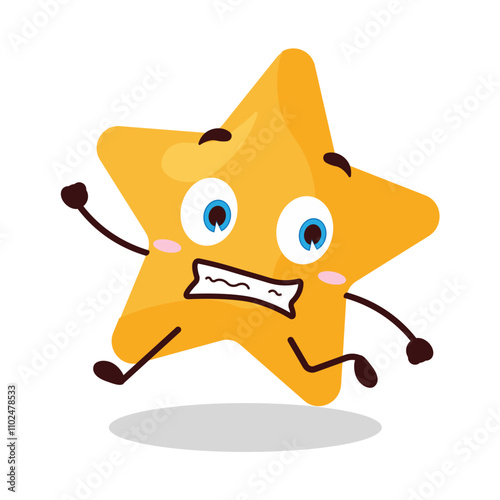 cute terrified running expression of star cartoon character