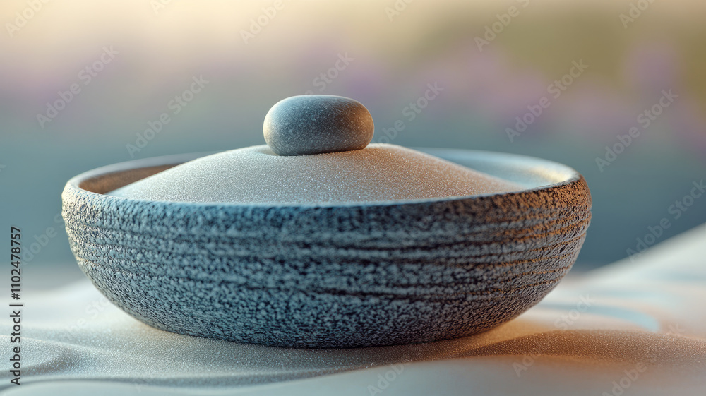Zen stone balancing on sand in a calm setting. Zen stone balancing on sand in a calm setting.