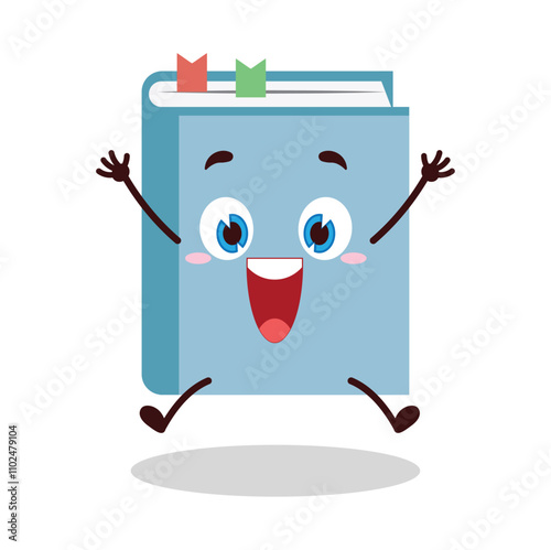 cute celebration jump expression of blue book cartoon character