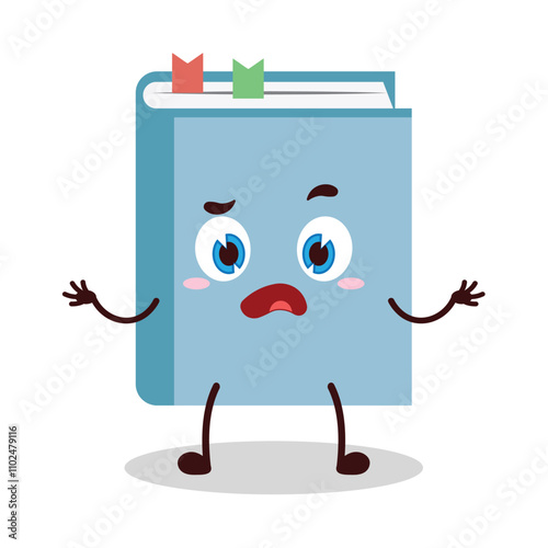 cute don't know expression of blue book cartoon character