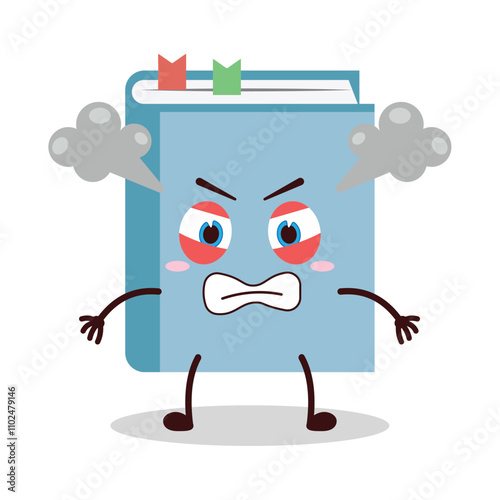 cute furious expression of blue book cartoon character