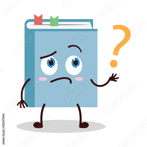 cute curious expression of blue book cartoon character