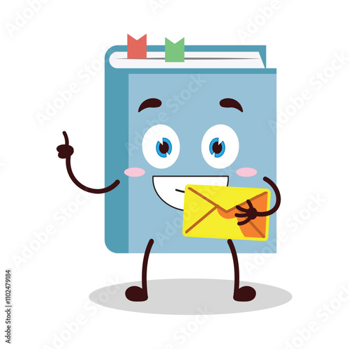 cute happy expression of blue book cartoon character bring envelope letter