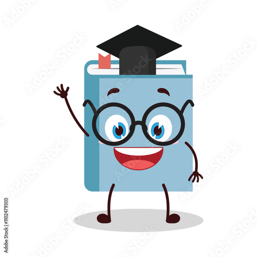 cute graduation college student expression of blue book cartoon character