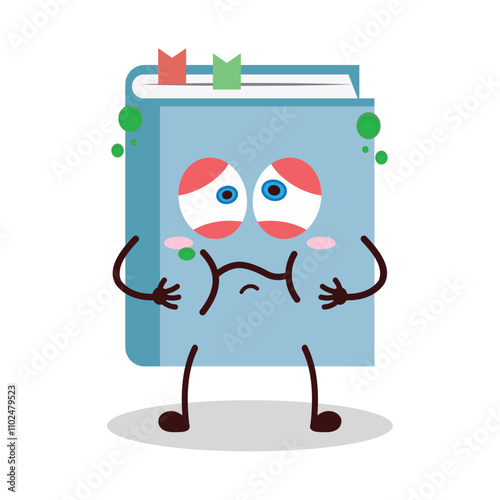 cute sick expression of blue book cartoon character
