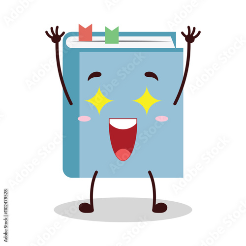 cute excited expression of blue book cartoon character