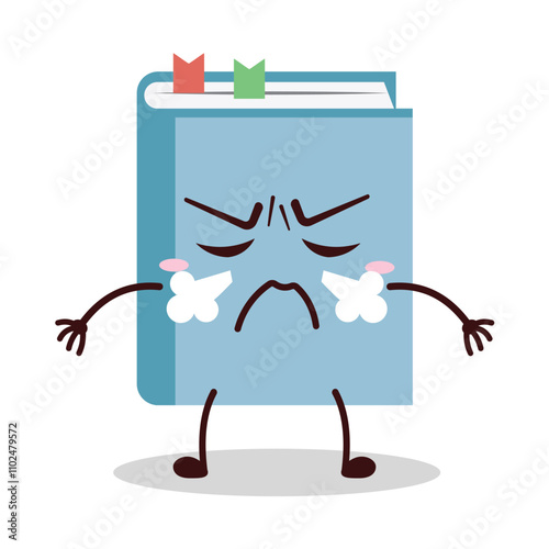 cute mad expression of blue book cartoon character