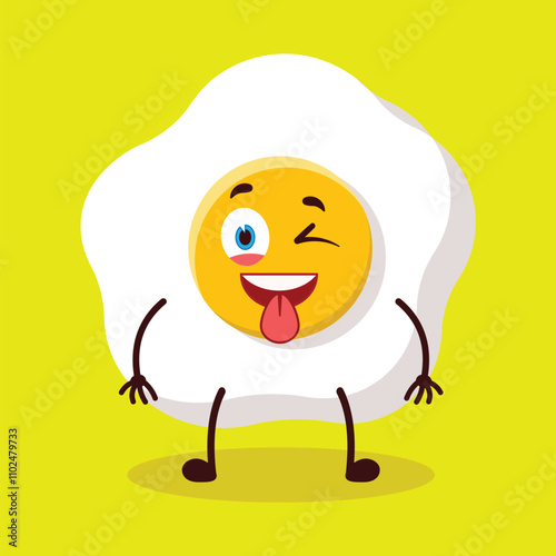cute teased expression of fried egg cartoon character