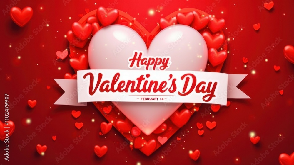 Happy valentine's day heart on red background with sparkling hearts Happy valentine's day heart on red background with sparkling hearts