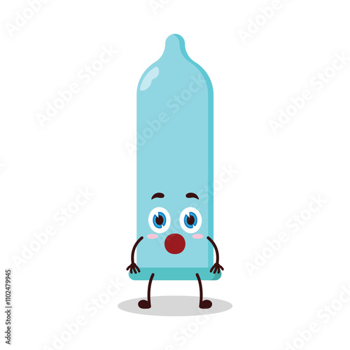 cute shocked expression of condom cartoon character