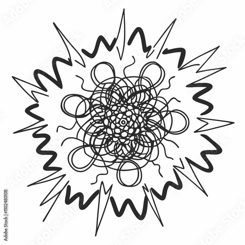 Abstract tangled lines forming dynamic, chaotic linear designs