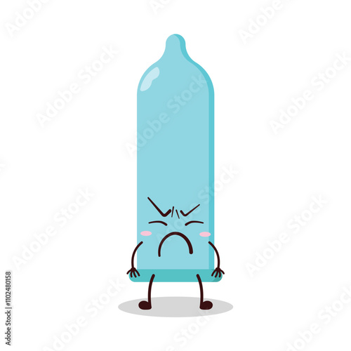 cute annoyed expression of condom cartoon character