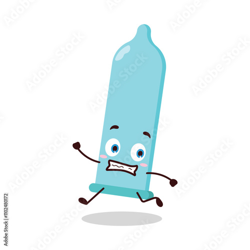 cute terrified running expression of condom cartoon character