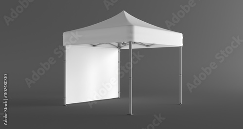 White event tent mockup. Marquee canopy stand. 3d isolated outdoor commercial exhibition pavilion. Festival awning for branding mock up. Advertising and promotional booth material