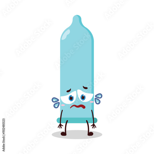 cute depressed expression of condom cartoon character