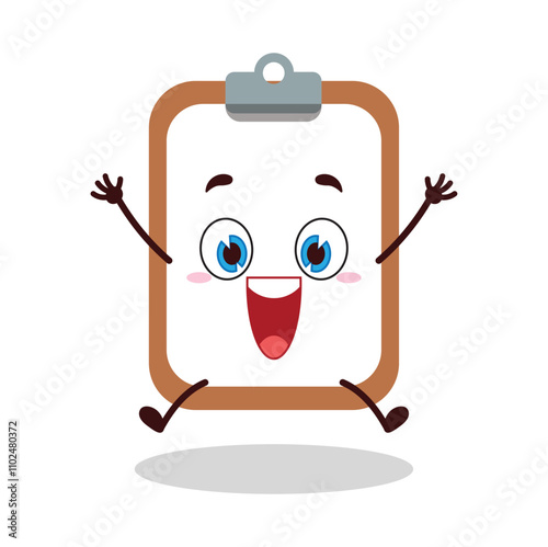 cute celebration jump expression of clipboard cartoon character