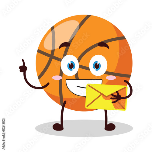 cute happy expression of basket ball cartoon character bring envelope letter