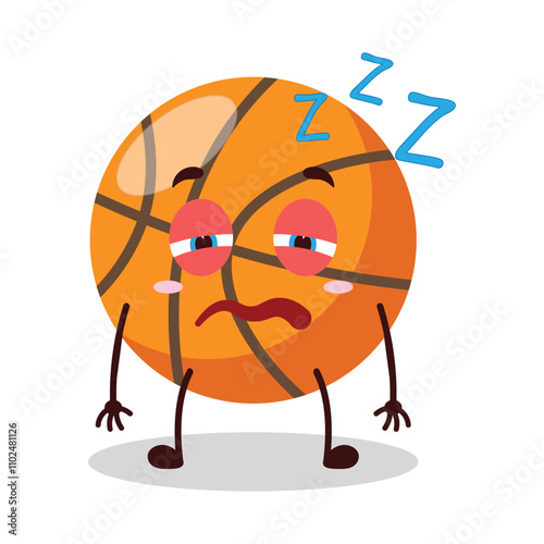 cute sleepy expression of basket ball cartoon character
