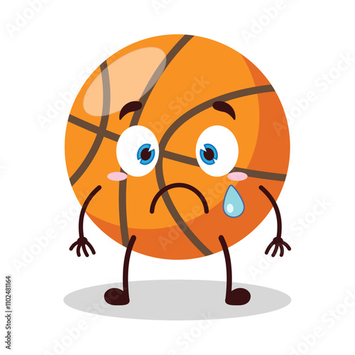 cute nervous expression of basket ball cartoon character
