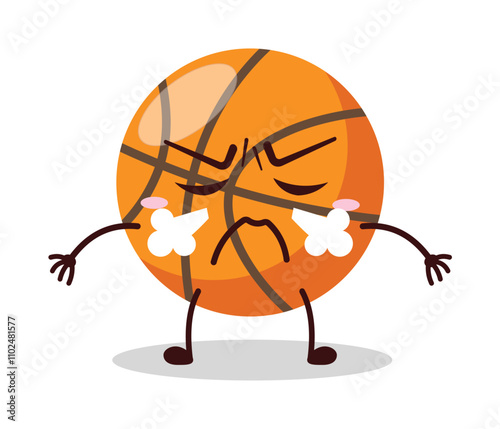 cute angry expression of basket ball cartoon character