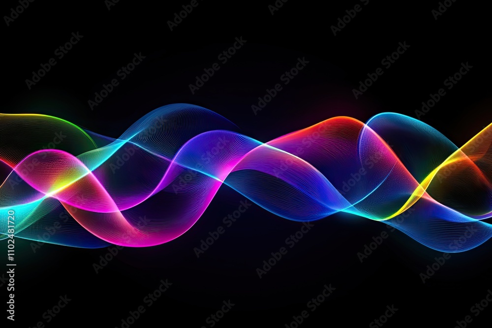 neon color circles round curve shape with wavy dynamic lines isolated on black background technology concept neon color circles round curve shape with wavy dynamic lines isolated on black background technology concept