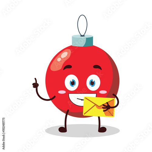 cute happy expression of Christmas ball cartoon character bring envelope letter