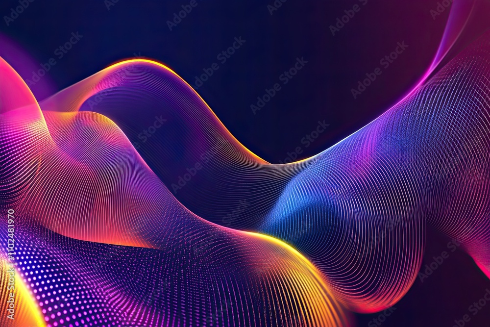 neon color circles round curve shape with wavy dynamic lines isolated on black background technology concept
