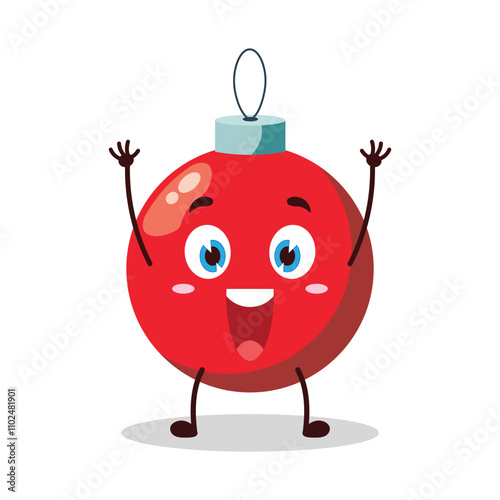 cute rise hand happy expression of Christmas ball cartoon character