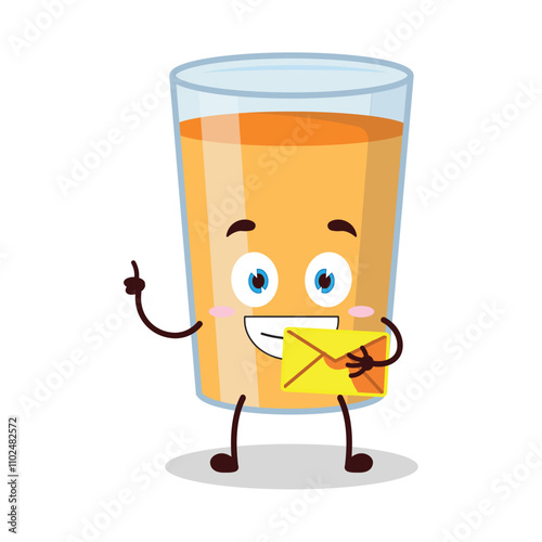 cute happy expression of orange juice cartoon character bring envelope letter