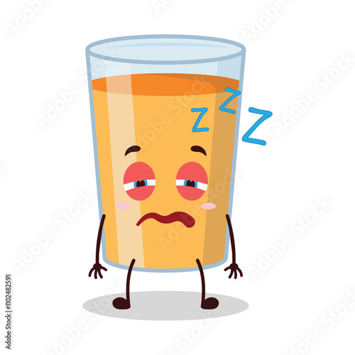 cute sleepy expression of orange juice cartoon character