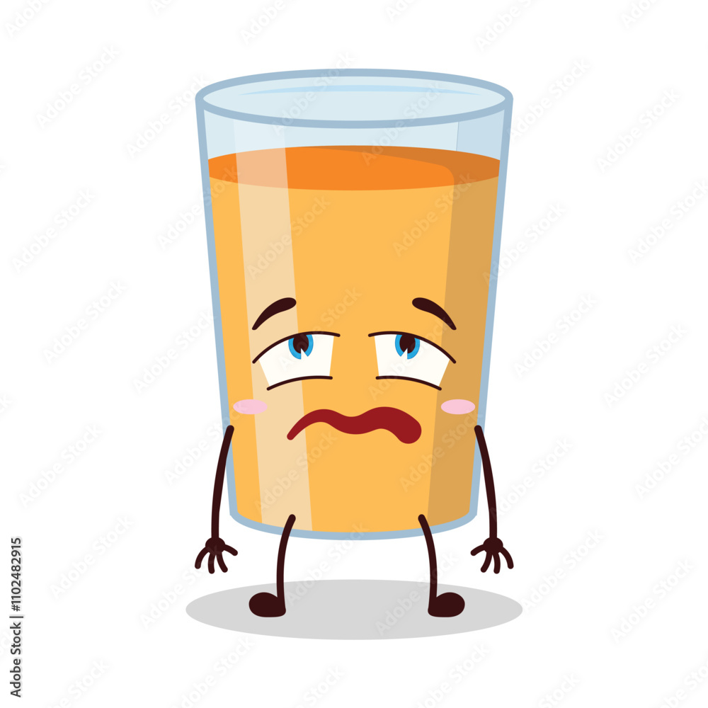 Fototapeta premium cute bored expression of orange juice cartoon character