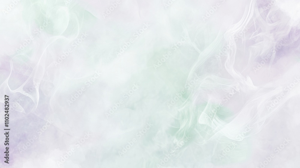 Fototapeta premium Ethereal wisps of smoke swirling gently in shades of pale lavender, mint green, and silver, creating a dreamy, abstract background with soft, flowing textures and mystical allure.