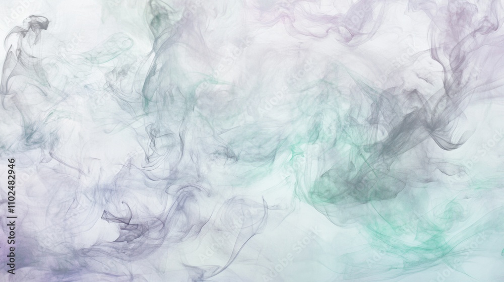 Obraz premium Ethereal wisps of smoke swirling gently in shades of pale lavender, mint green, and silver, creating a dreamy, abstract background with soft, flowing textures and mystical allure.