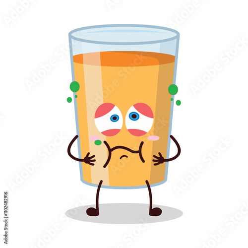 cute sick expression of orange juice cartoon character