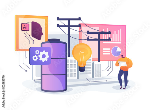 AI-Enhanced Energy Grid Management abstract concept vector illustration.
