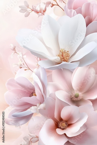 Beautiful floral artwork featuring delicate pink and white blossoms in soft pastel colors