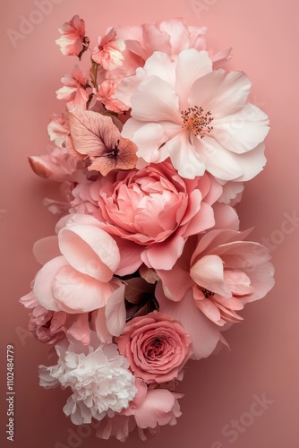 Beautifully arranged pink flower poster showcasing delicate blooms against a soft pink backdrop
