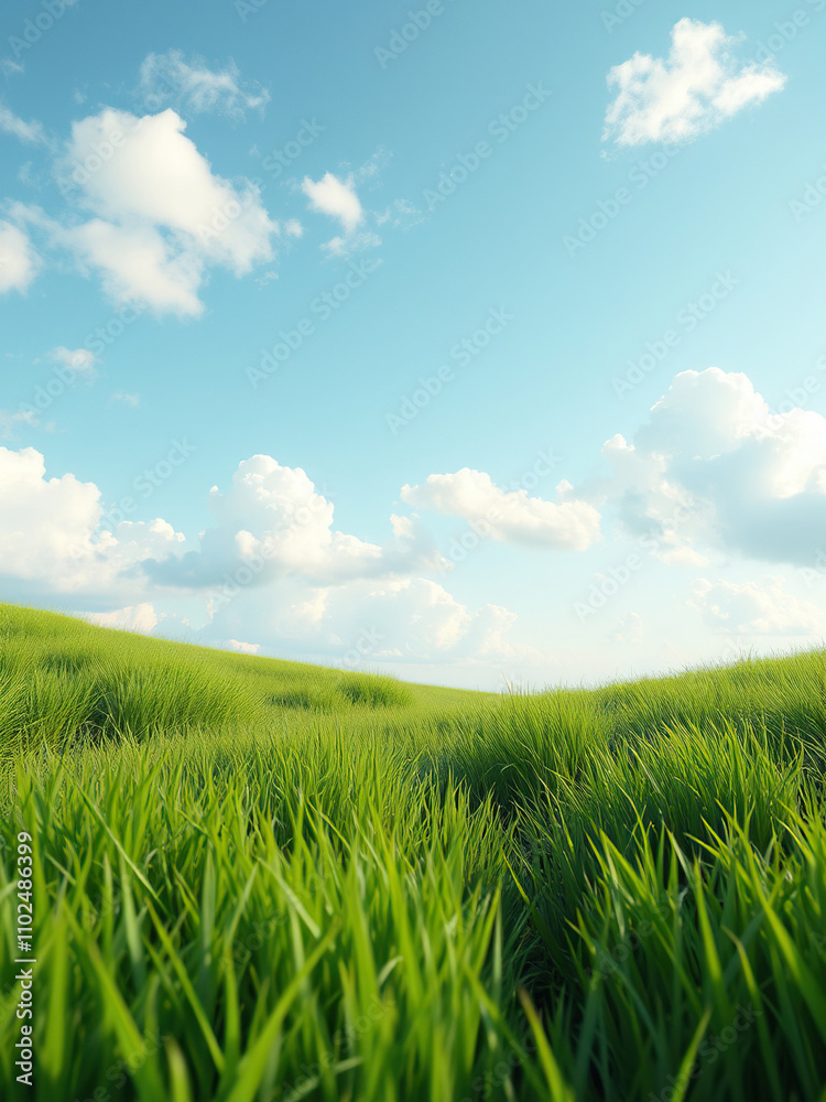 Serene Landscape with Green Grass and Trees Under a Soft Blue Sky, fluffy clouds, clouds, serene atmosphere Serene Landscape with Green Grass and Trees Under a Soft Blue Sky, fluffy clouds, clouds, serene atmosphere