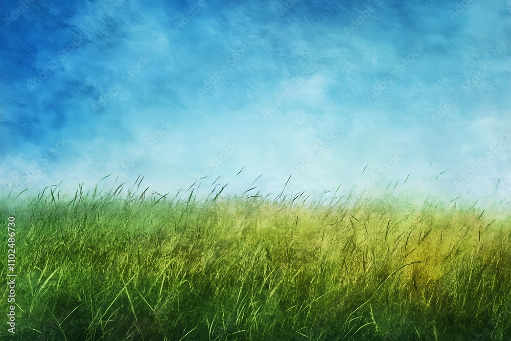 blurred grassy horizon abstract blue sky and green meadow watercolor texture summer background illustration blurred grassy horizon abstract blue sky and green meadow watercolor texture summer background illustration